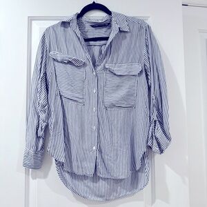 Zara Blue and White Striped Blouse